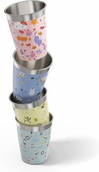 SIGG - 4 x أطفال كأس مجموعة الحيوانات - الفولاذ المقاوم للصدأ - لا البلاستيك - دائم - غسالة صحون آمنة - للأطفال البنات، الأولاد - 12 oz