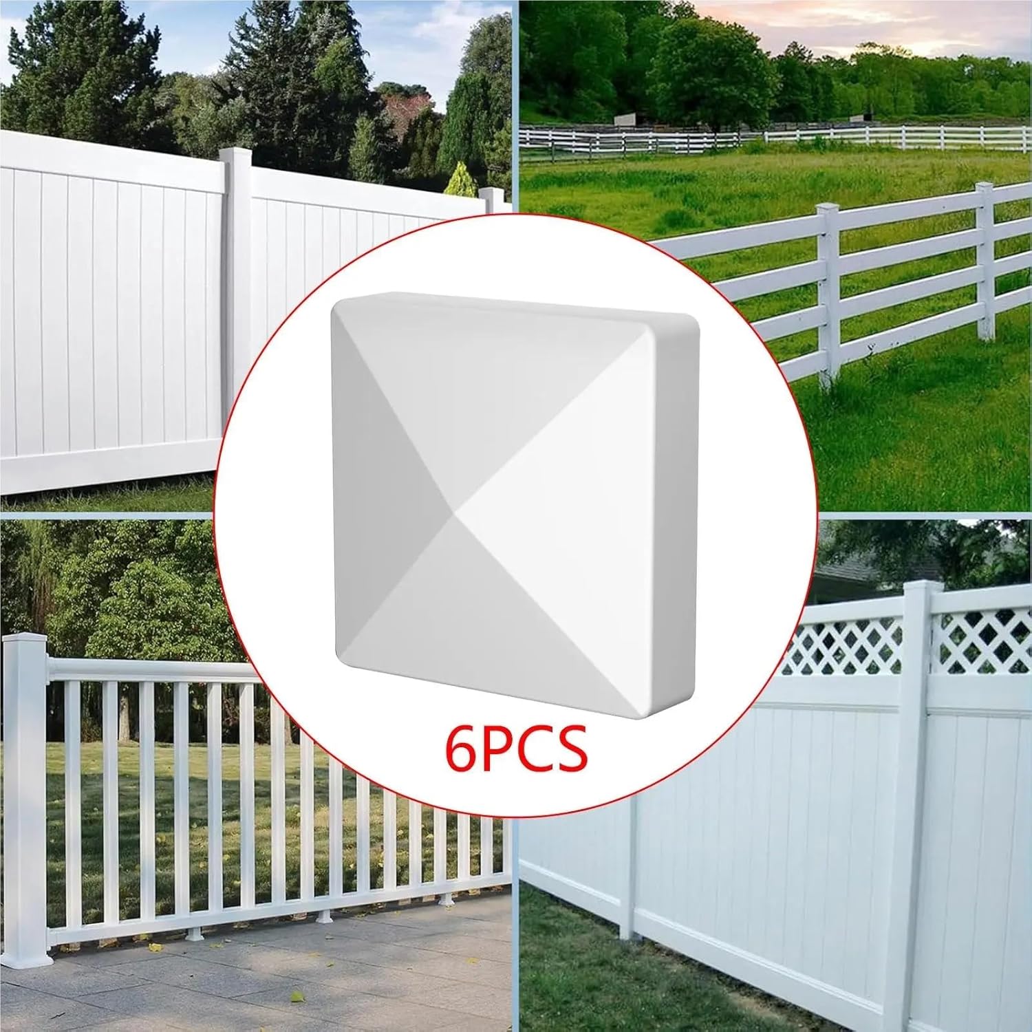 Post Caps 6Pcs Protect Wooden Fence Poles Handrail Stair 4inch Waterproof PVC Post Covers for Fence Wood Post