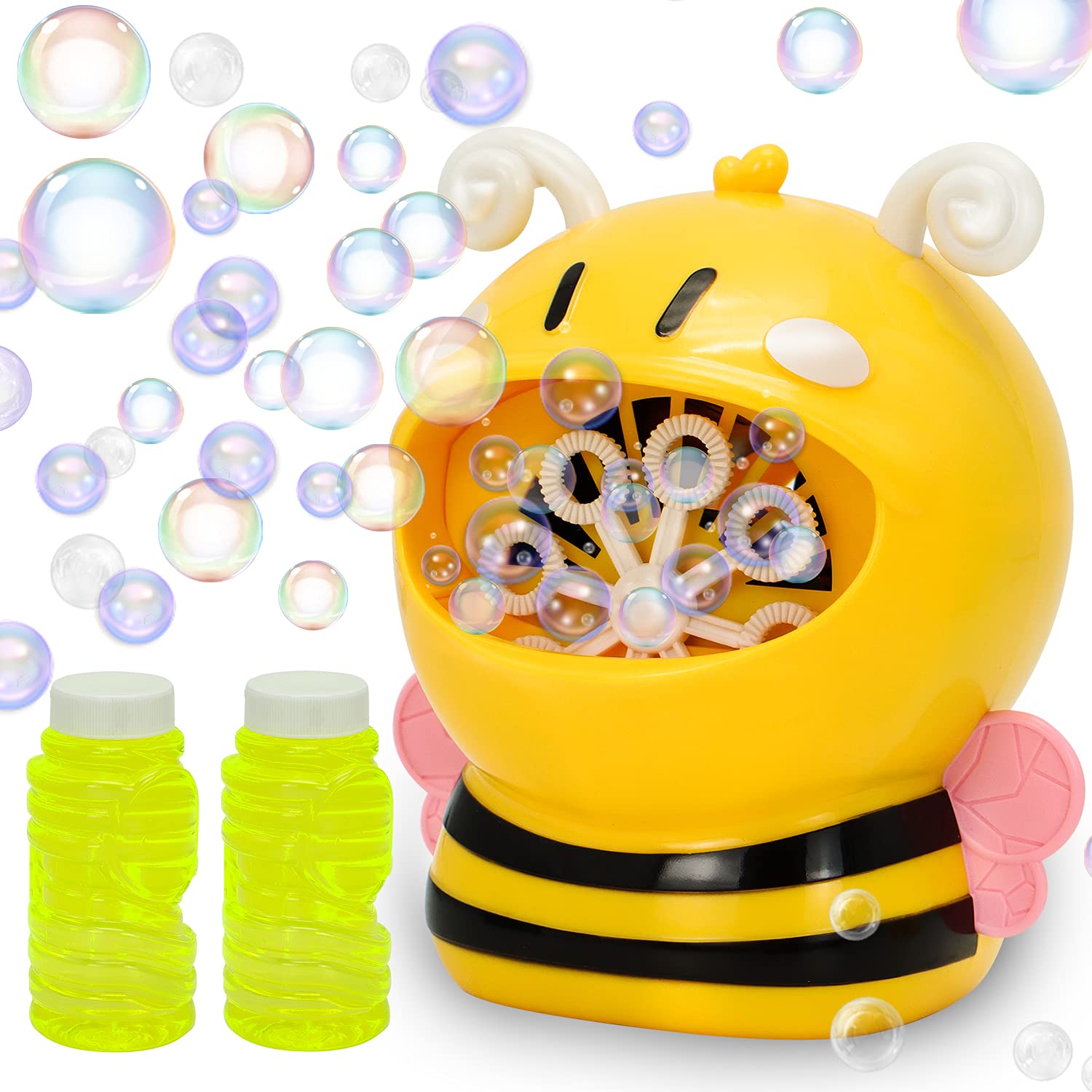 JOYIN Bubble Machine Bee Bubble Blower 800+ Bubbles Per Minute, Automatic Bubble Machine for Kids Toddlers Boys Girls Baby Bath Toys Indoor Outdoor, Cute Bubble Maker with Bubble Solution(120 ml)