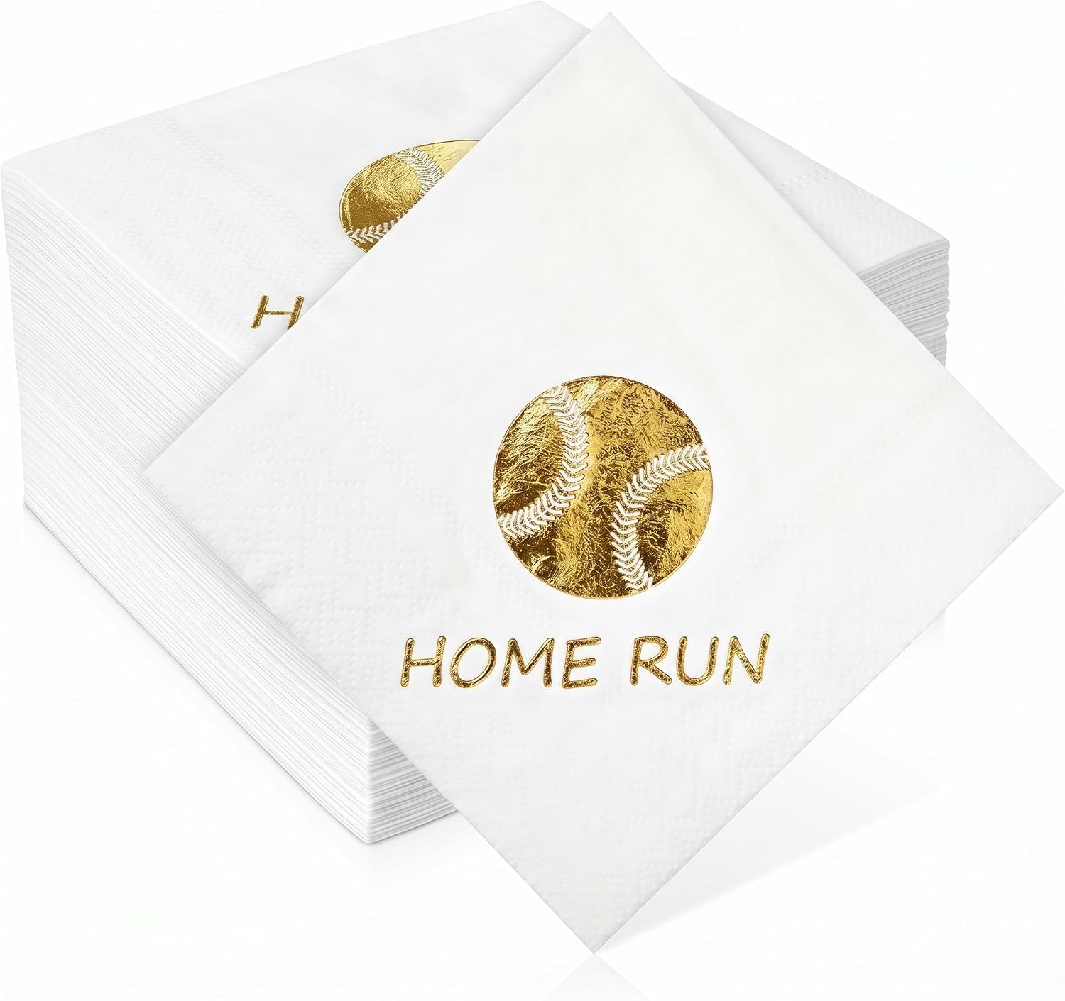 Sabary 100 Pcs Baseball Paper Napkins 5 x 5 Inches Gold Foil Baseball Cocktail Napkins Disposable 3 Ply Dinner Guest Hand Napkin for Sports Themed Party Favors Birthday Supplies