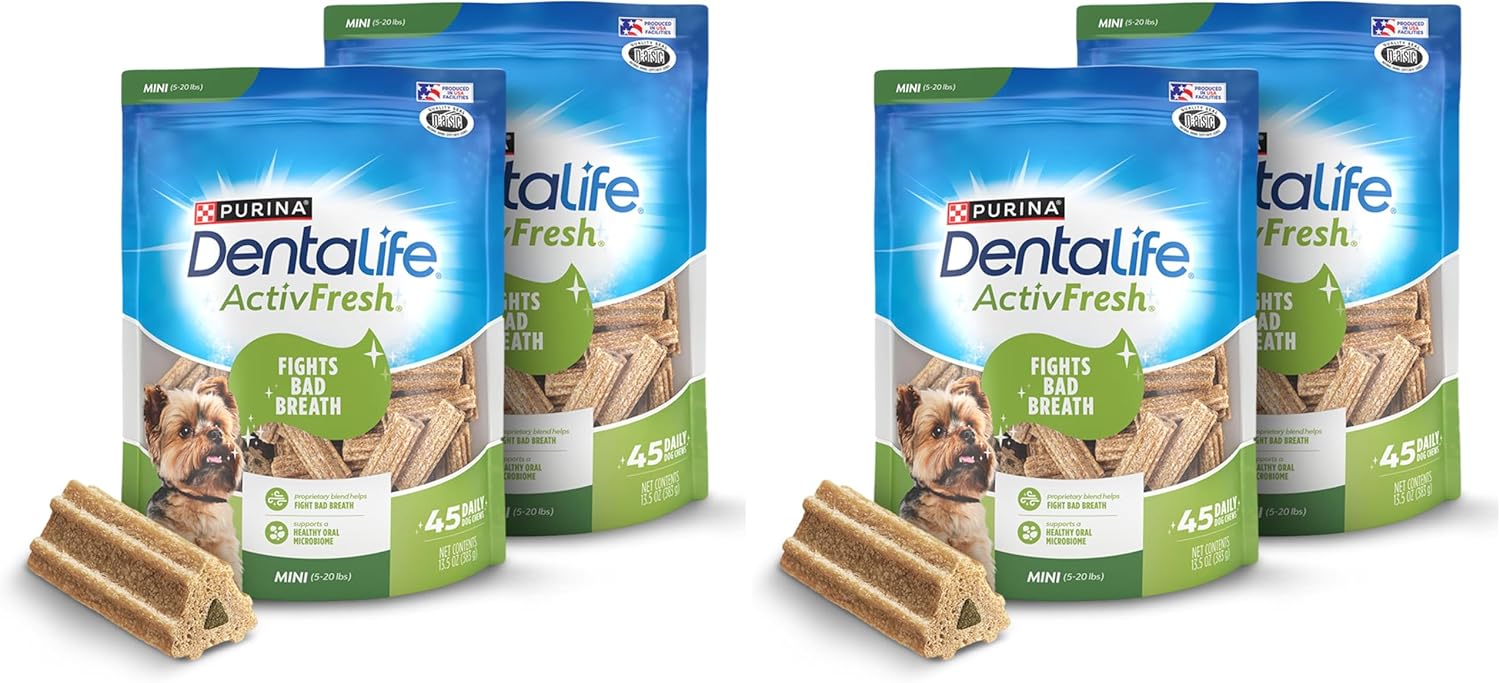 Dentalife ActivFresh Pack of 4 Dog Chews for Small Dogs, Dental Chews to Freshen Breath, Chicken Flavor, 13.5 oz. Each, 45 Each/90 Total - 45 Ct. Pouch