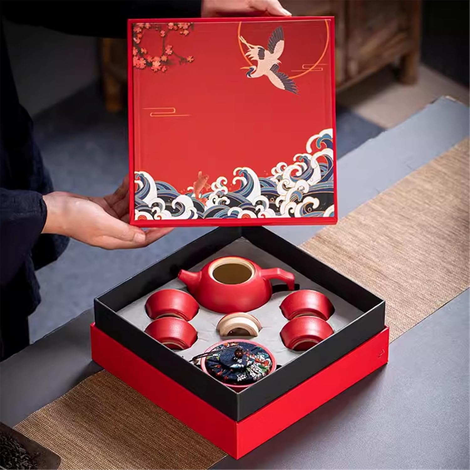 Ceramic Chinese Tea Set - Elegant Tea Pot and Cups for Friends Giving and Collecting-set2