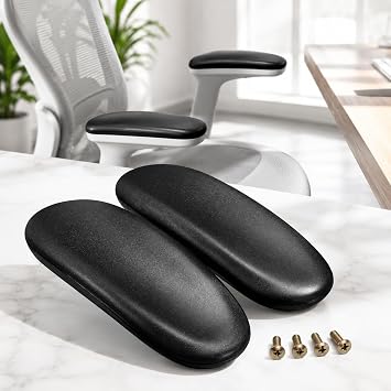 Office Chair ArmRest Replacement, Universal 4" Hole Spacing, 1 Pair, Black | Soft Polyurethane Surface for Comfortable Arm Support; Includes 4 Mounting Screws and Installs Easily on Desk Chairs