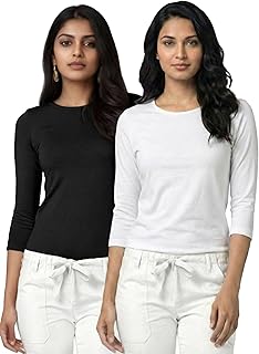 Dressably Pack of 2 Women's 3-4th Sleeve Underscrub, Soft, Breathable Comfort Long Sleeve T-Shirt Underscrub Tee Price In India