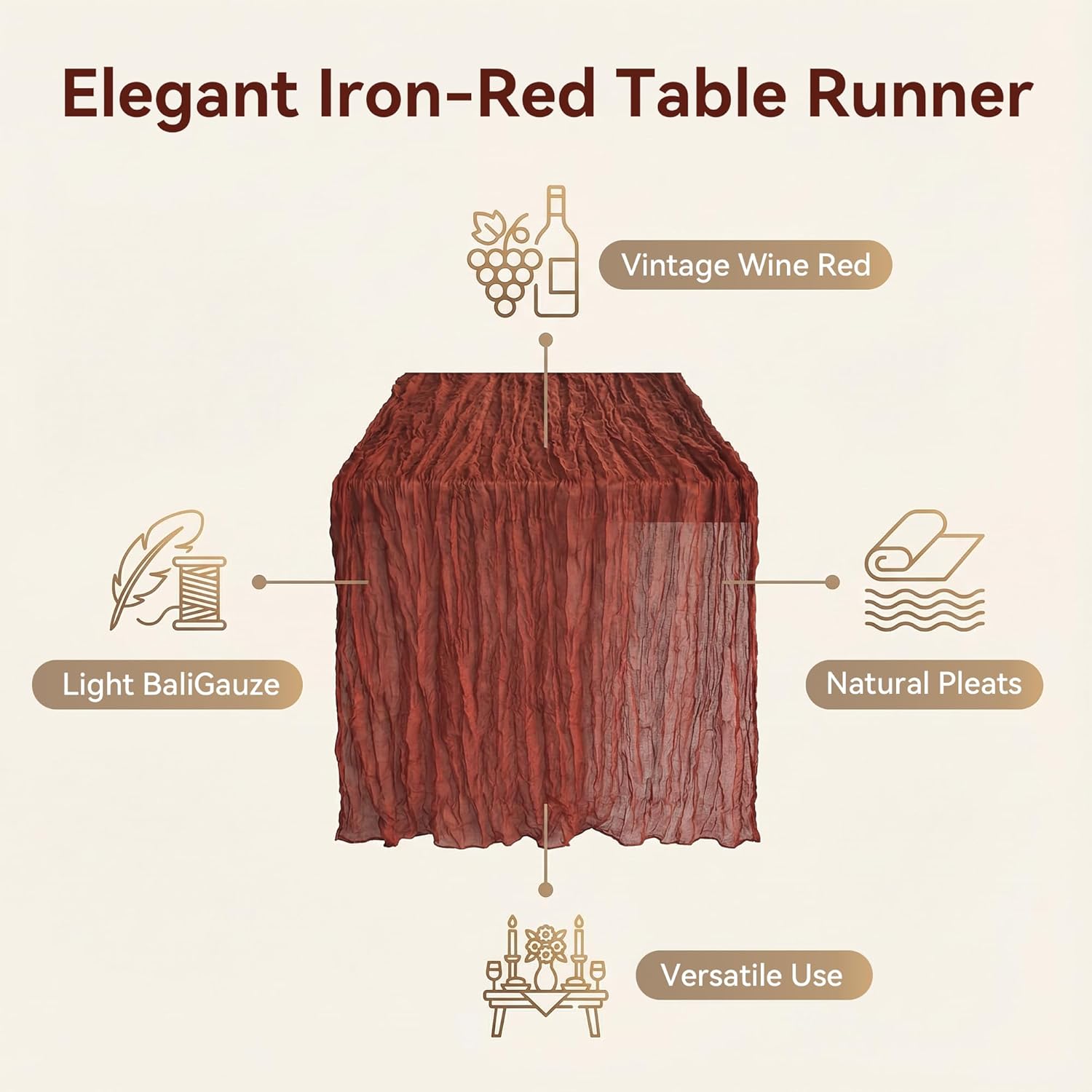 8Pack Gauze Table Runner, Polyester Cloth Table Runner 35x118 Inch Boho Table Runners for Wedding, Party, Holiday Tablescape Decor