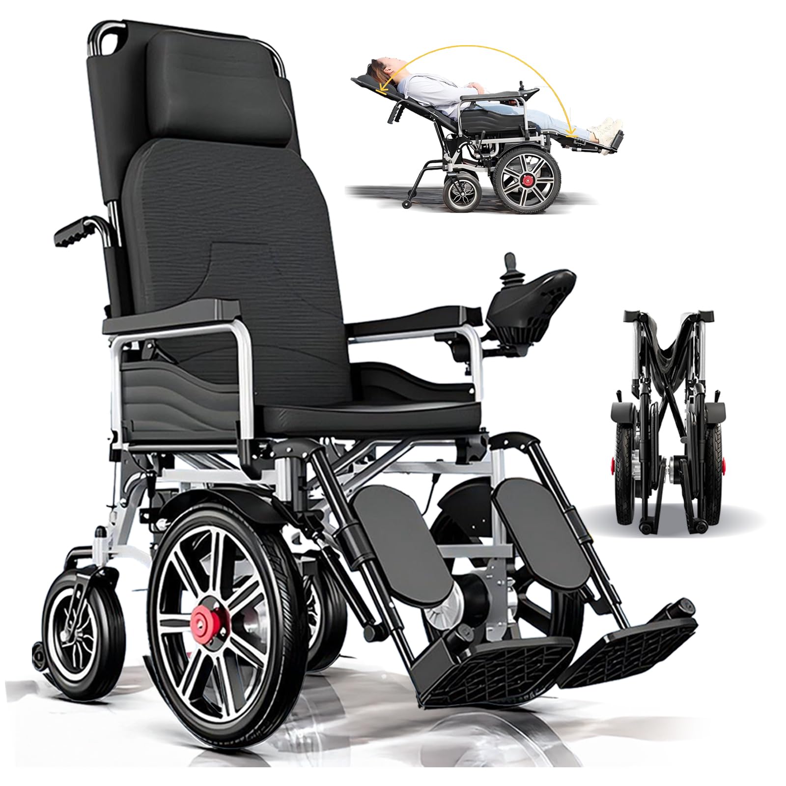 Sedia a rotelle elettrica pieghevole per anziani, ultraleggera e mobile, motore da 500 W, schienale regolabile (90-160°), fino a 150 kg, batteria al litio, ideale per viaggi, uso quotidiano e