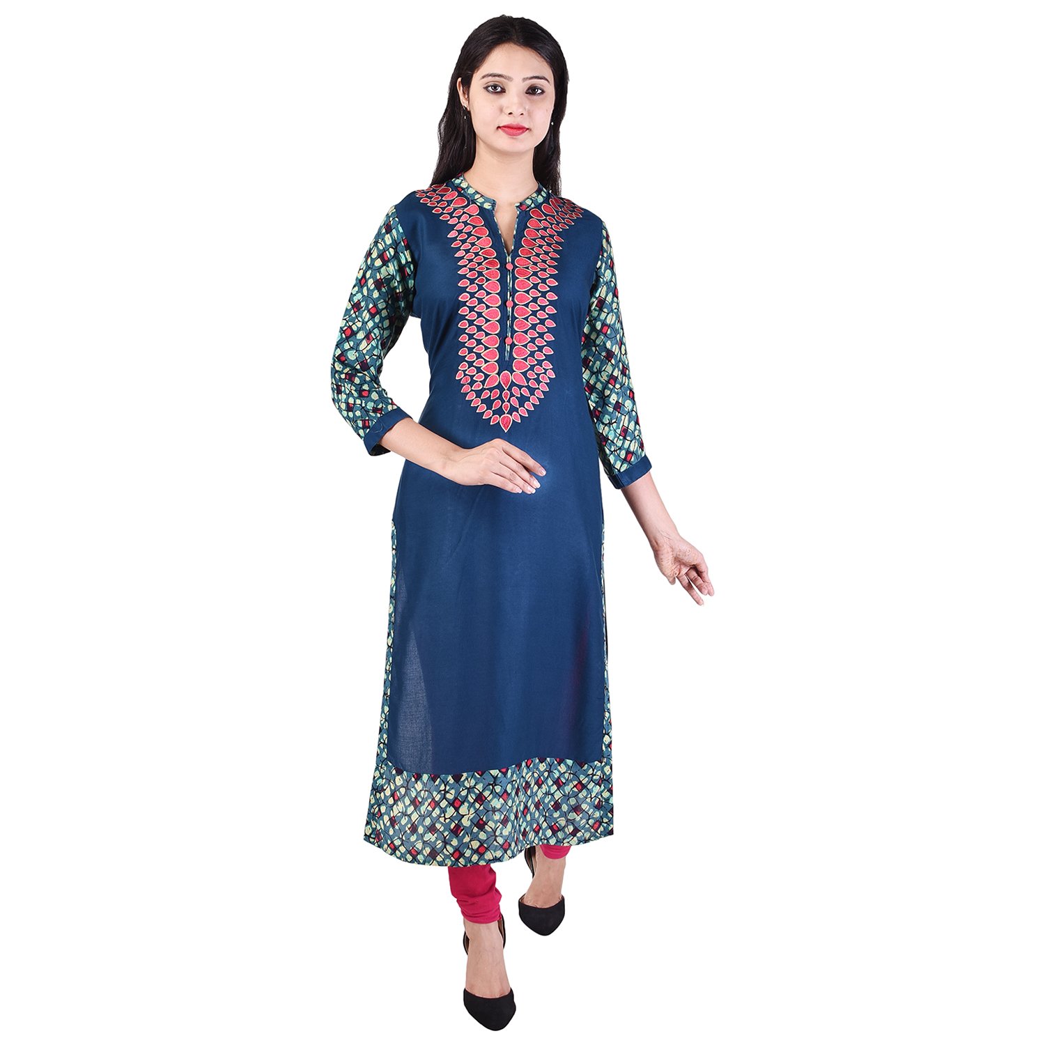 CALLA Women's Rayon Straight Printed 3/4 Sleeve V Neck Casual Kurti