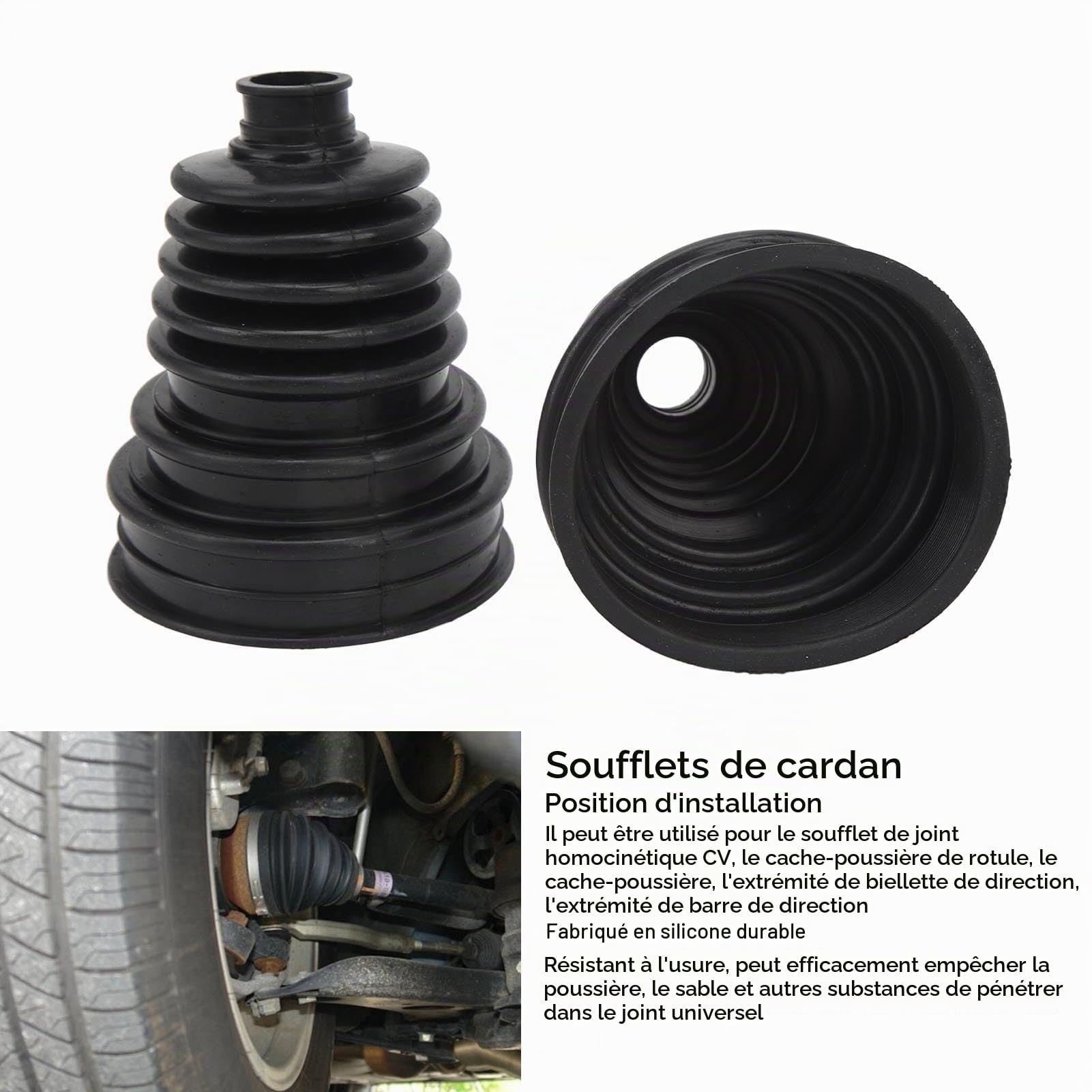 Lot de 2 Soufflets de Cardan Universels à Vitesse Constante, Très Flexibles, pour Voitures