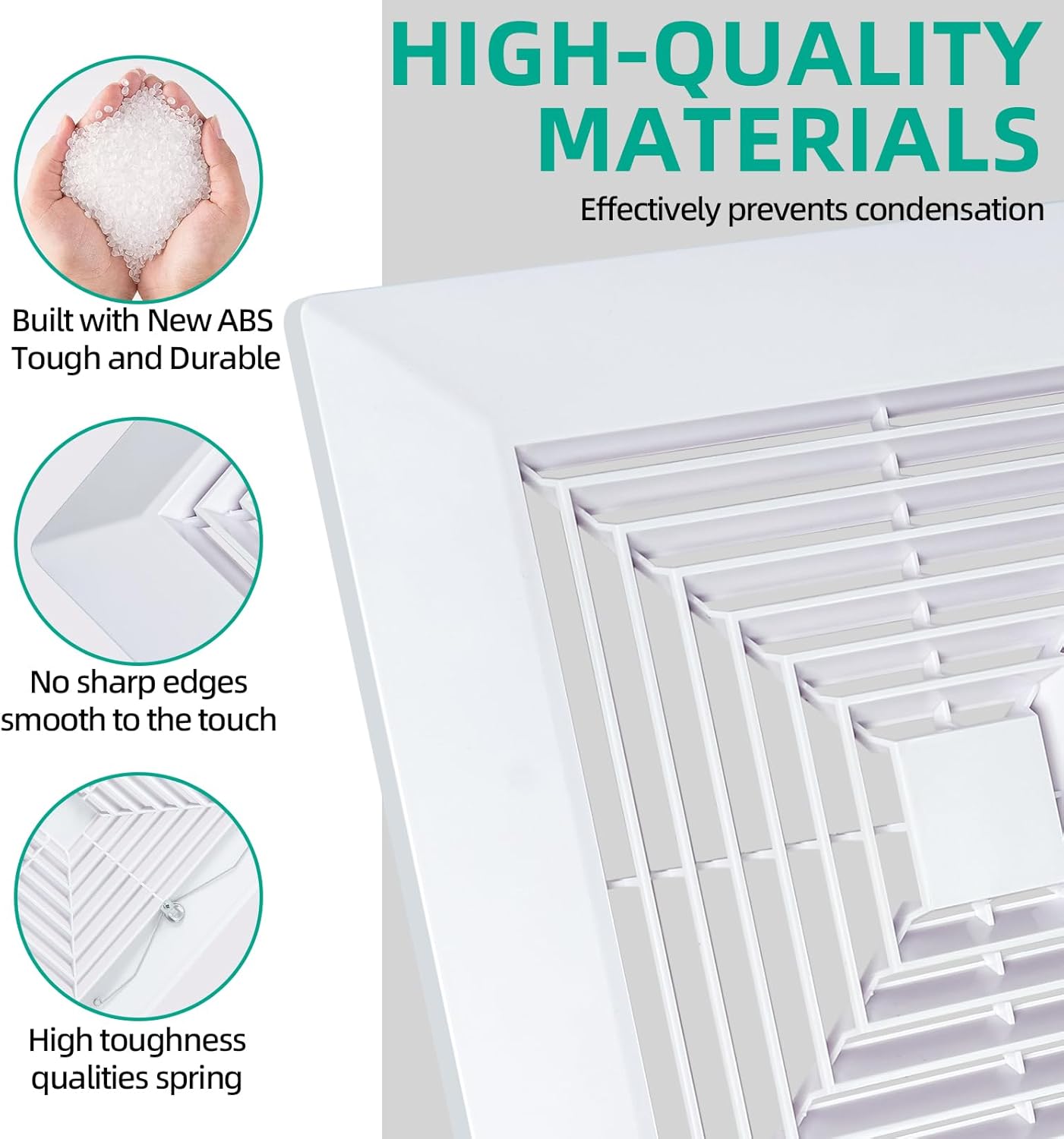 4 Pcs 12x12 Bathroom Exhaust Fan Cover with Springs - Replacement Grille for Square Ceiling or Wall-Mounted Exhaust Fans, Air Diverter, and Ceiling Air Diffuser - White