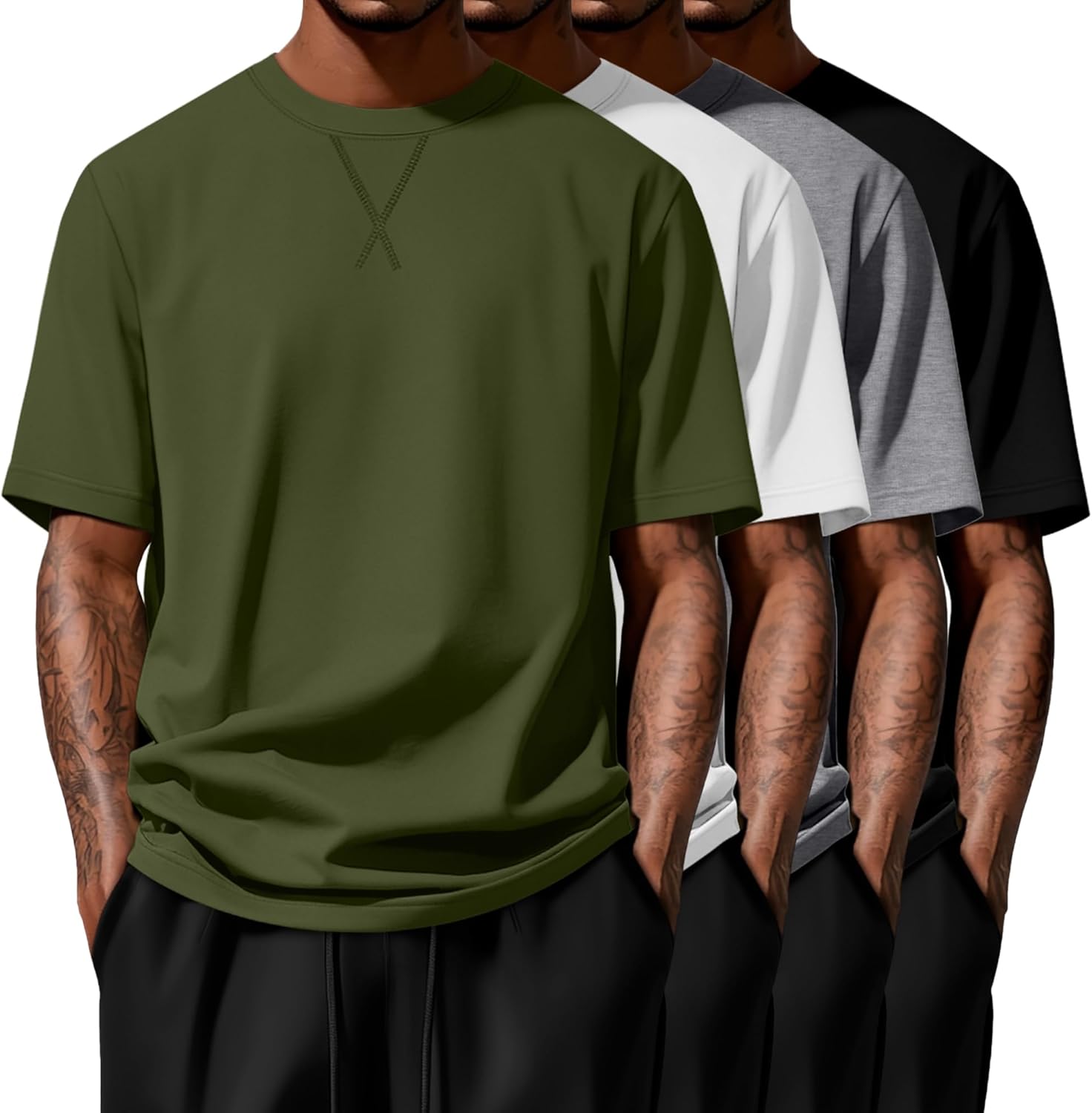 4 Pack Men's Big and Tall T-Shirt L-5xl Oversized Short Sleeve Crew Neck Curved Hem Tee Summer Hipster Top