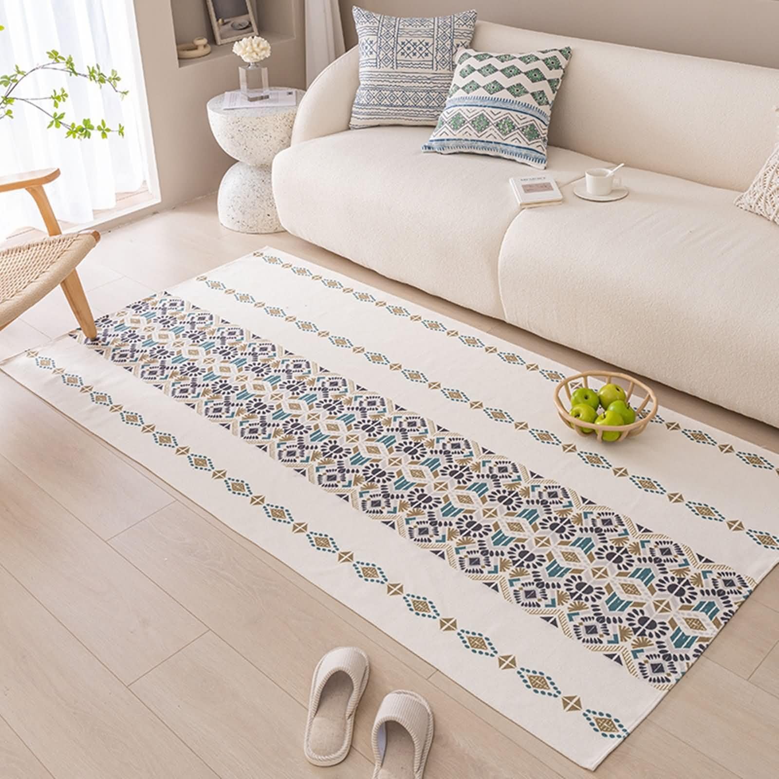 Prostokątny dywan stół do jadalni 85 x 180 cm, bawełniane lniane dywaniki kuchenne geometryczny wzór, dywany jasnoniebieskie khaki