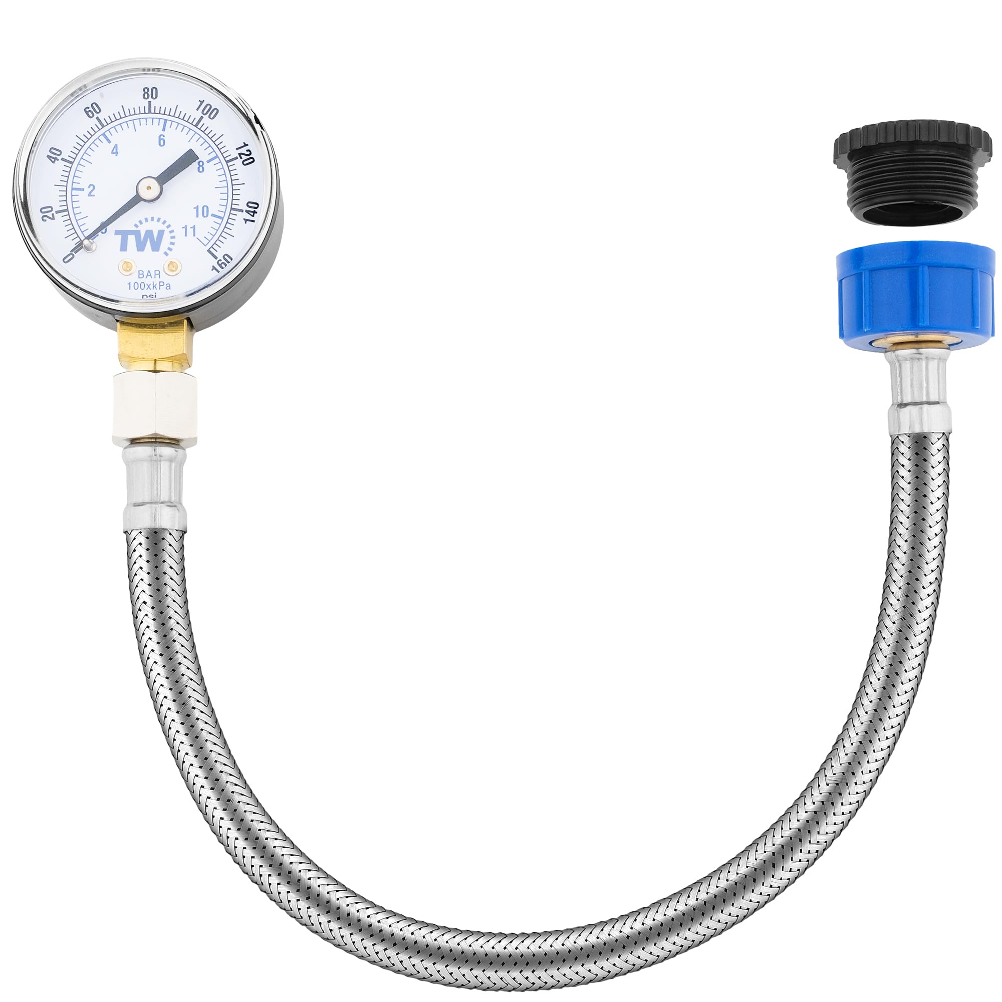 Netzwasser-Manometer - 0-11 Bar / 0-160 PSI - Netzwasserversorgungsdruckmessgerät mit Schlauchhahnanschluss - Sanitärwerkzeug für Haus, Garten & Bewässerungssystem Überwachung