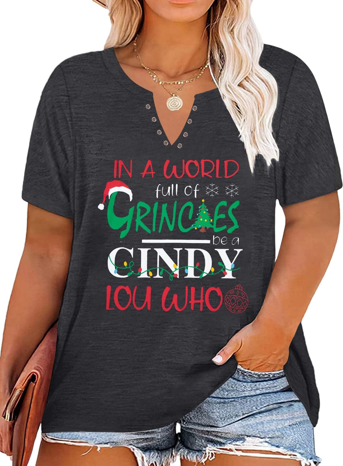 MNLYBABY Plus Size Christmas Shirt Women Merry Christmas Bleached T-Shirt Xmas Holiday Short Sleeve T-Shirt