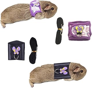 2 Pack Guinea Pig Harness and Leash, Adjustable Anti-Escape Vest for Guinea Pigs, Rats, Ferrets, Chinchillas, Lizards, Squirrels, Comfortable Harnesses for Outdoor Walking (Black Purple, S) product image