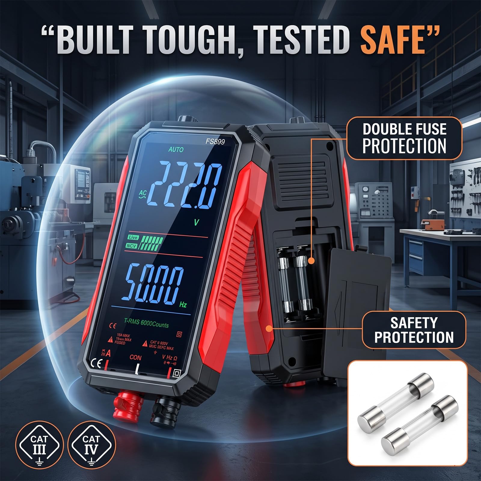 Rechargeable Digital Multimeter 6000 Counts True RMS Smart Tester with 5-Inch Screen, Auto-Range, NCV Detection, Capacitance & Temperature for Home Automotive Industrial Electrical Repairs (Red) — Amazon image 8