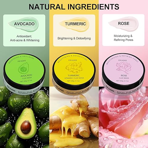 Miniatura 2 de Máscara de arcilla para el cuidado de la piel, mascarilla de arcilla con vitamina C de cúrcuma, máscara facial de rosa, máscara de barro de