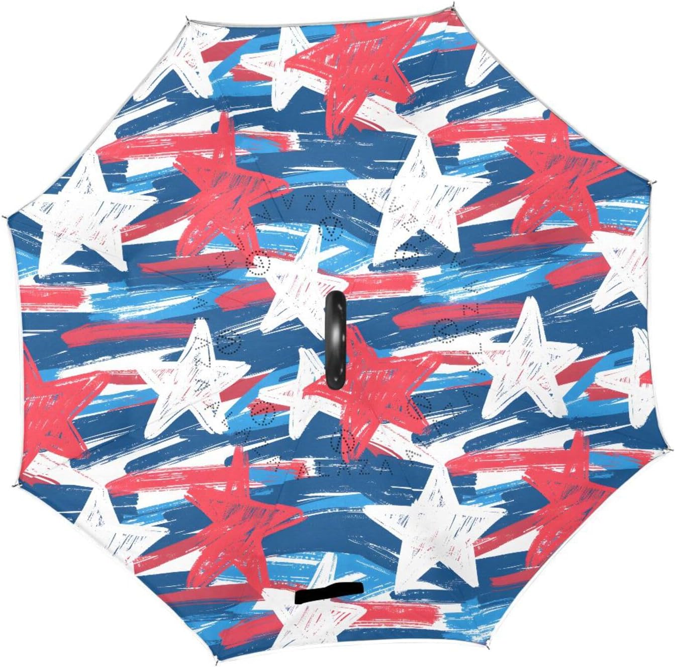 Bule Red Stars Inverted Umbrellas for Rain Windproof Reverse Upside Down Golf Umbrella with C-shape Handle for Men Women