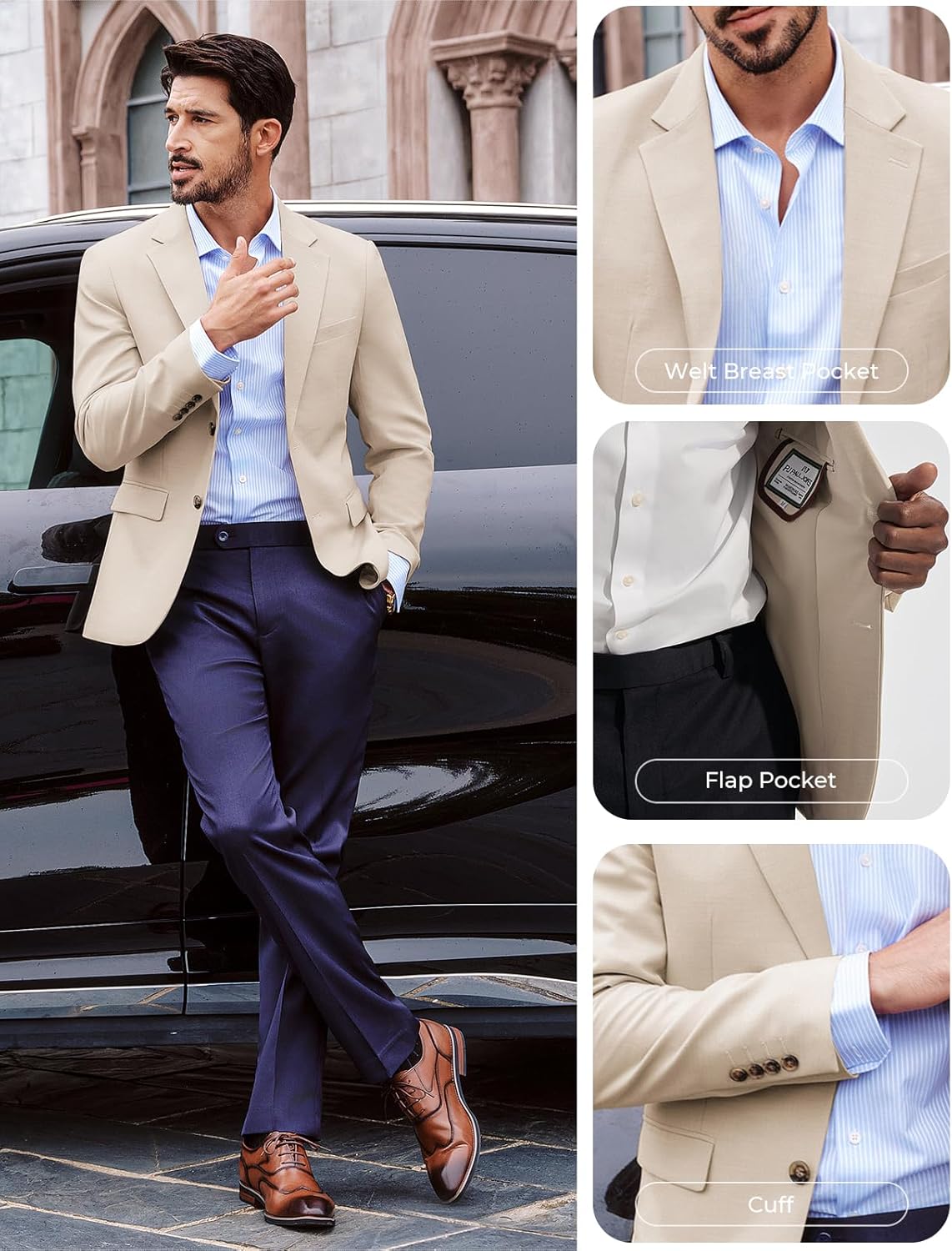 PJ PAUL JONES Mens Casual Blazer Sport Coats Two Buttons Lightweight Suit Jacket - Image 2