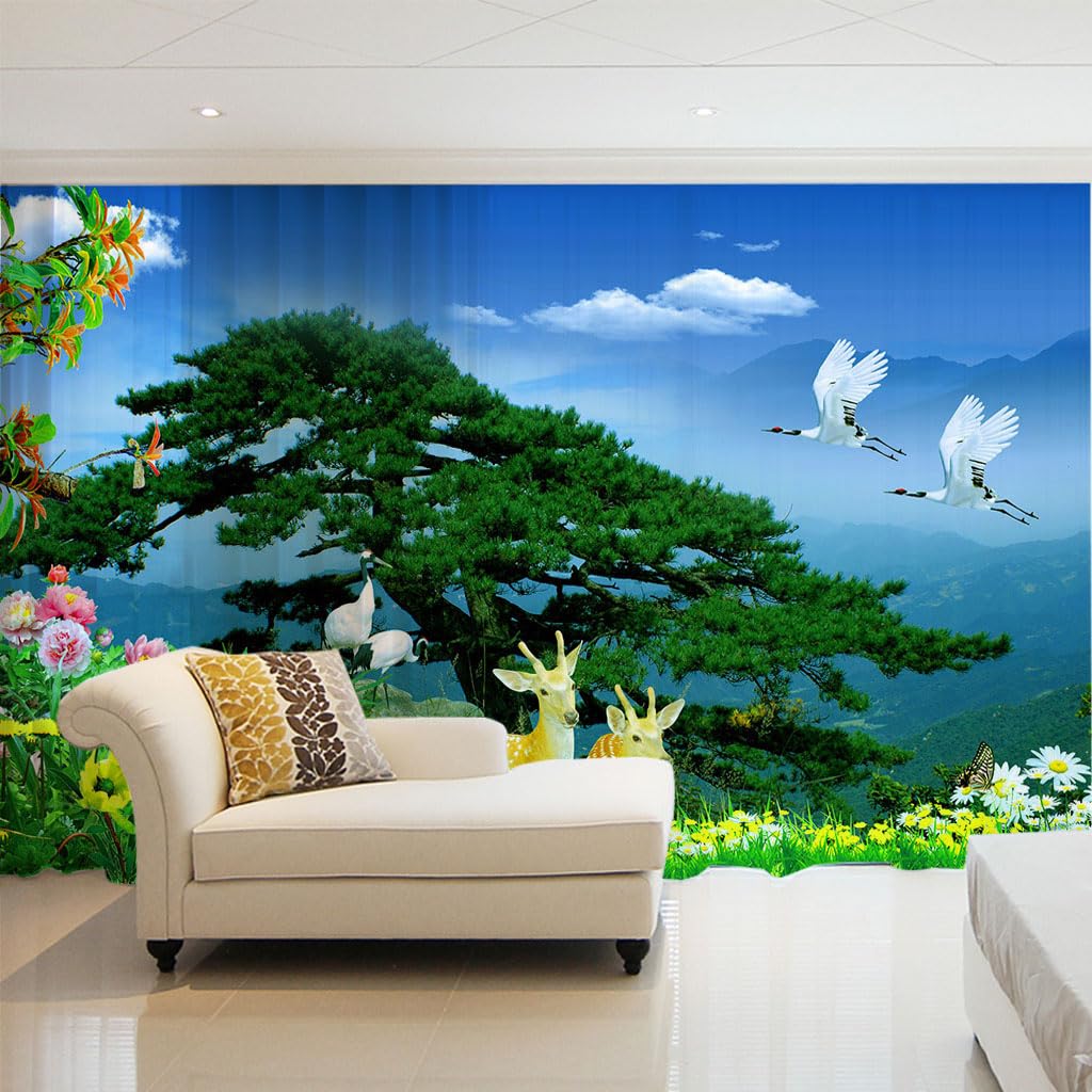 Rideaux voilages à oeillets 140x260cm lot de 2 avec motif paysage naturel