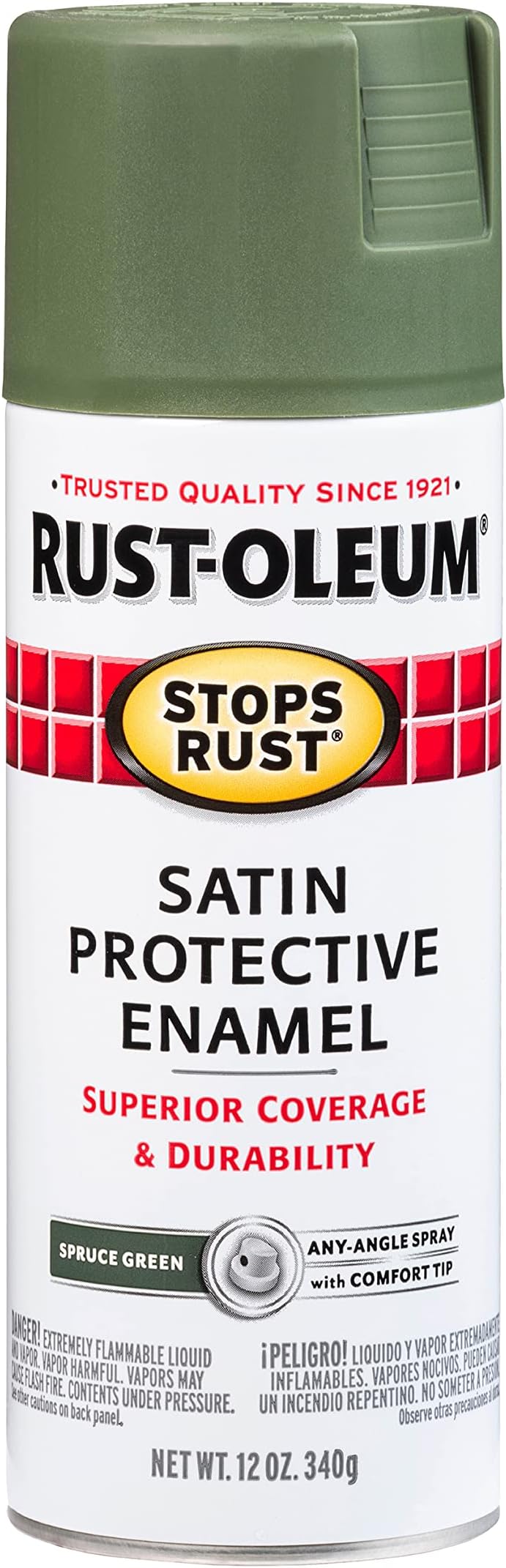 Rust-Oleum 7737830 Stops Rust Protective Satin Enamel Spray Paint for Metal, Alloy and Wood (Satin Spruce Green - 340 Grams)