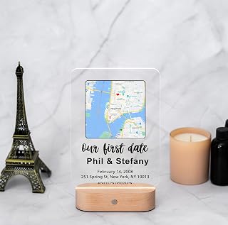 Generic Our First Date Map Plaque Personalized Acrylic Date Night Gift Custom Location Map Led Light Couple Gift For Her Him