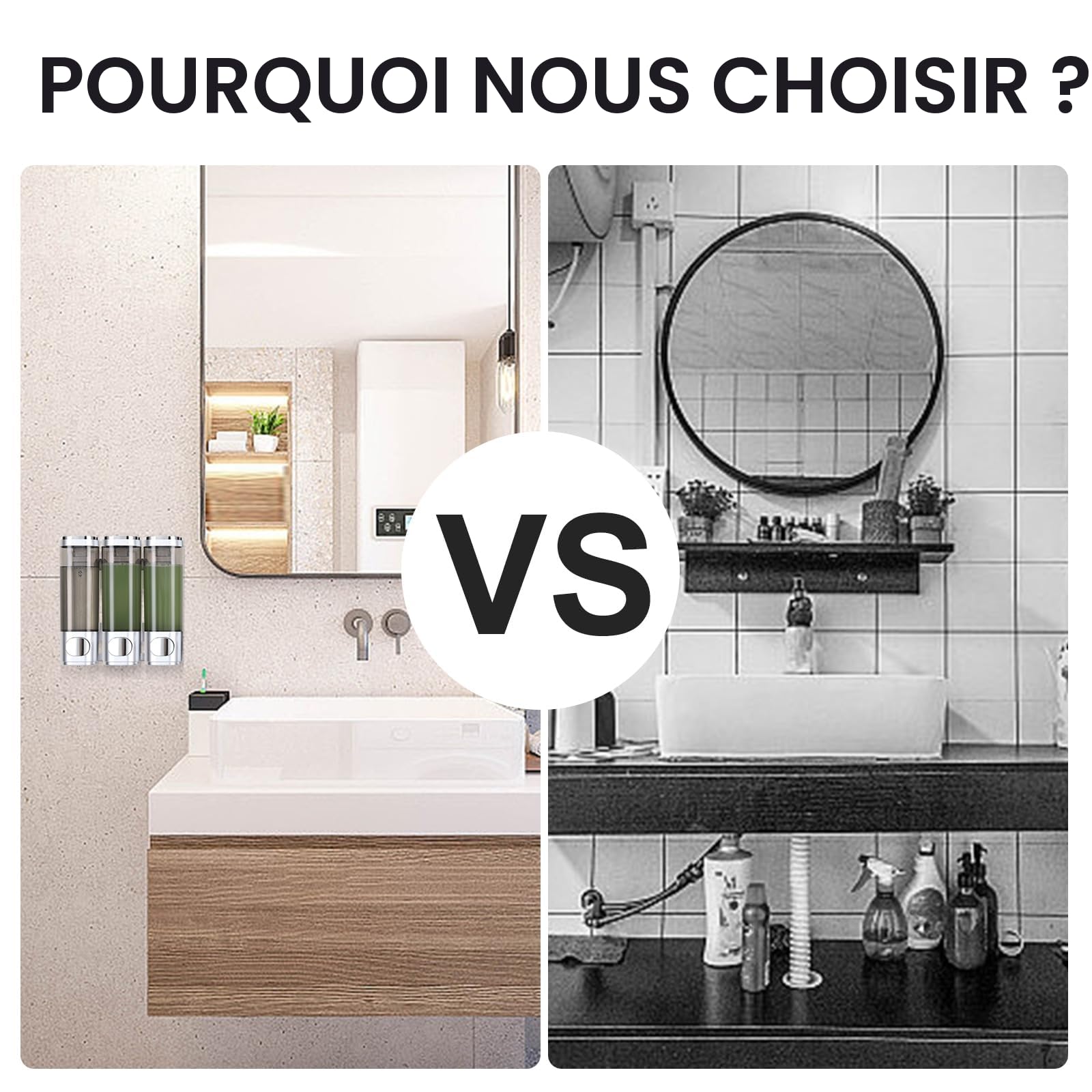 Distributeur de savon mural, distributeur de gel douche, lot de 3 distributeurs de savon sans perçage, distribution uniforme de liquide, anti-fuite, adapté pour shampooing, gel douche,