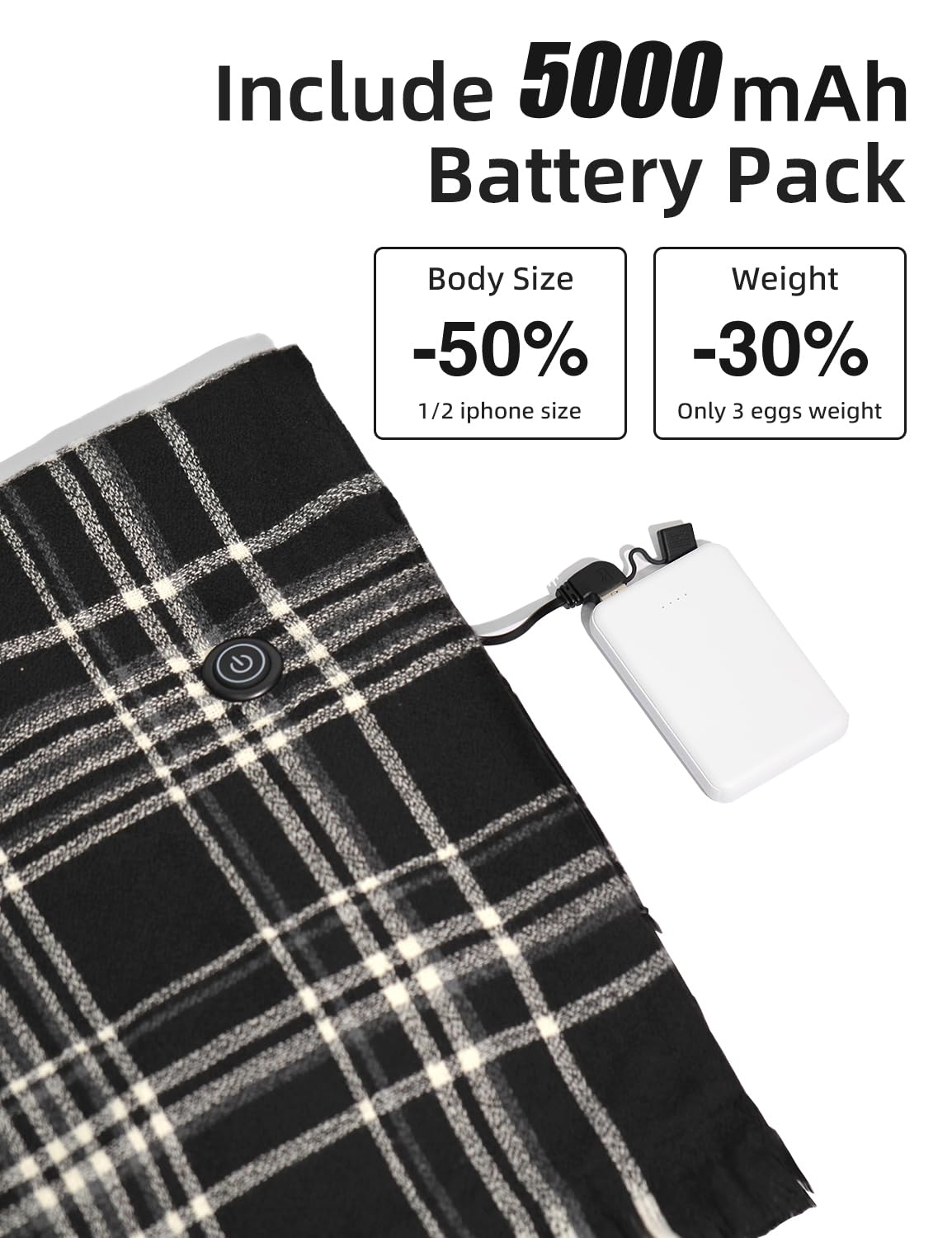 Bufanda térmica para mujeres y hombres con batería recargable portátil, bufanda eléctrica para el cuello para clima frío invierno, Negro clásico 2
