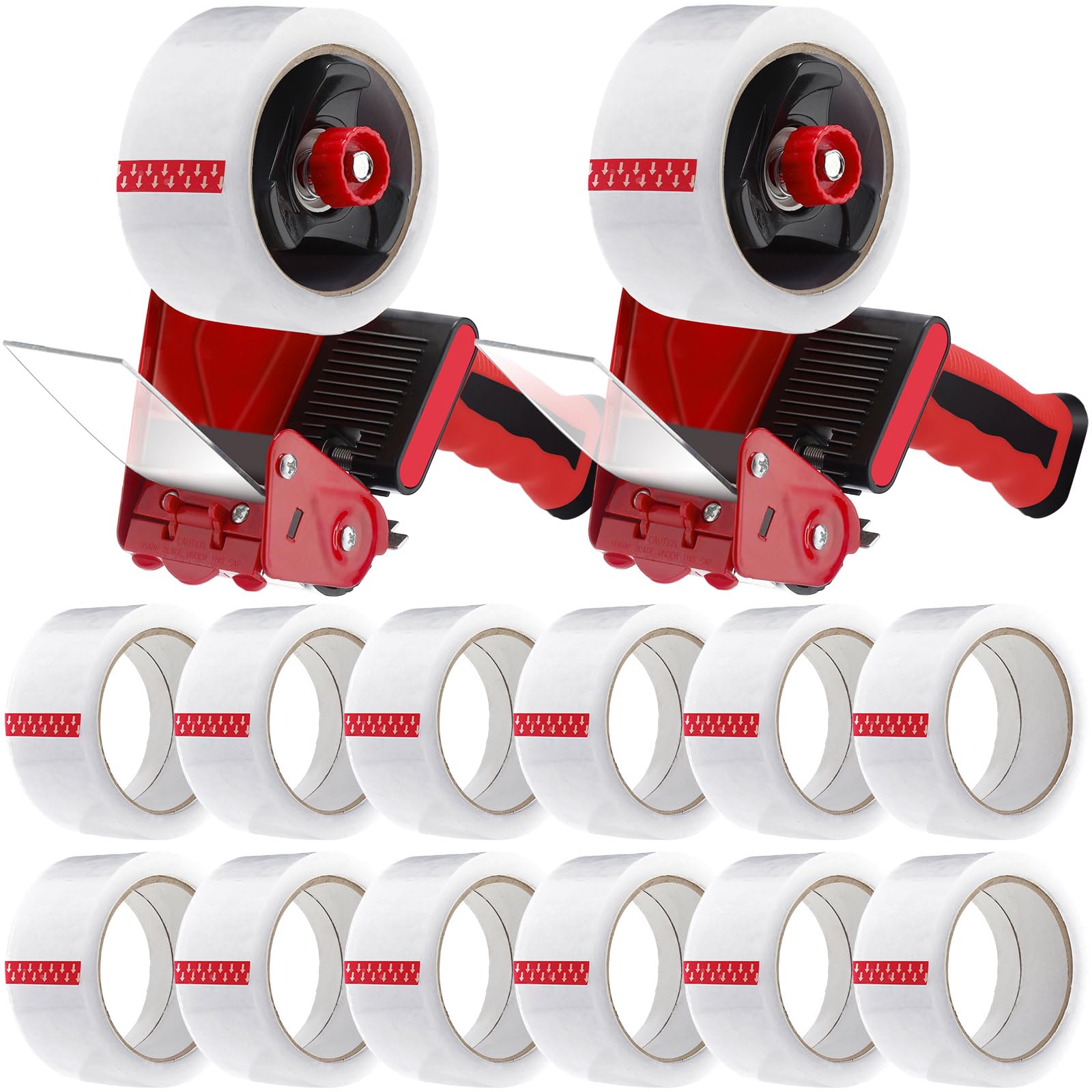 Dunzoom 2 Pack Packing Tape Dispenser Gun with 12 Roll Packing Tape 2 Inch Gun 2.7 Mil Heavy Duty Packaging for Shipping, Moving, Carton and Box