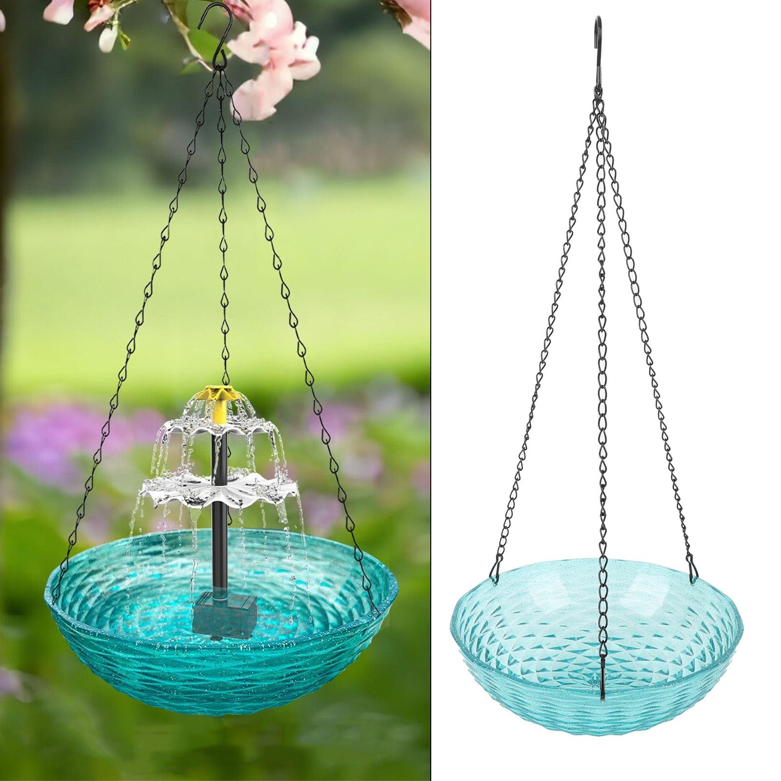 SIXRUN Ciotola da Bagno Solare per Uccelli di Grande capacità, Fontana Gorgogliante per Mangiatoia per Uccelli in Plastica Robusta per Balcone, Facile da Pulire (Blue)