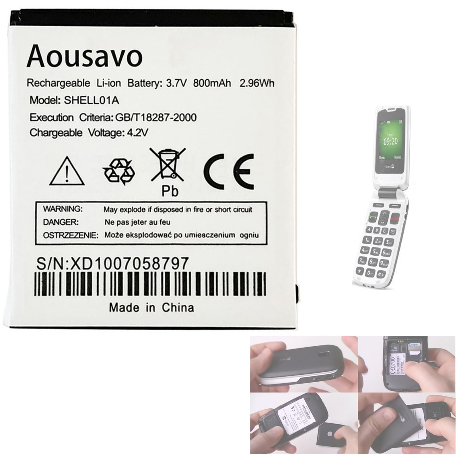 BATTERIA SHELL01A Per Doro 605 610 611 612 632 622 520X 409 410 800mAh - Foto 5