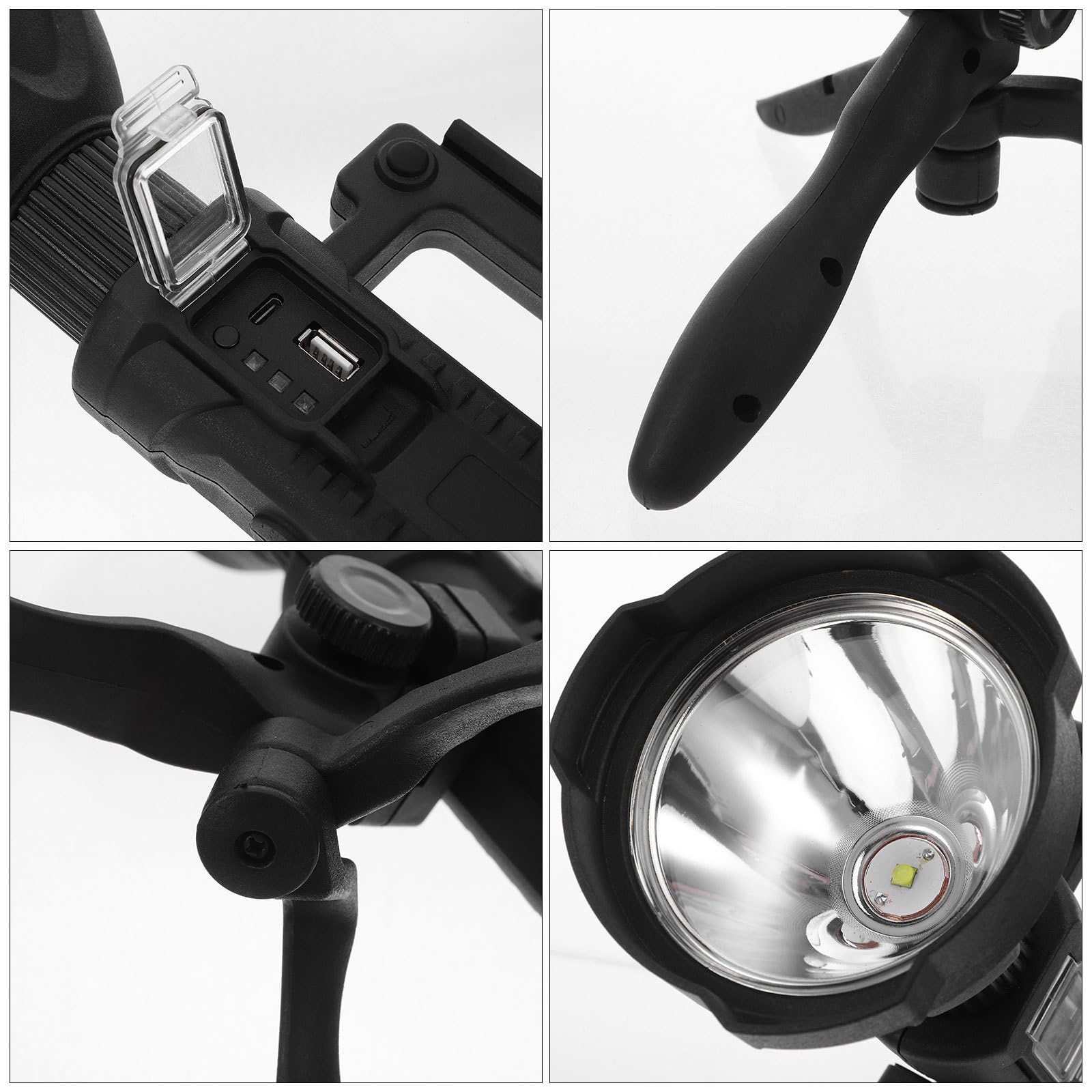 VALICLUD Torcia Portatile da Esterno 8000mah LED Alta Luminosità Resistente Agli Urti per Campeggio e Pesca Ricarica USB e Struttura Leggera in Plastica Nera
