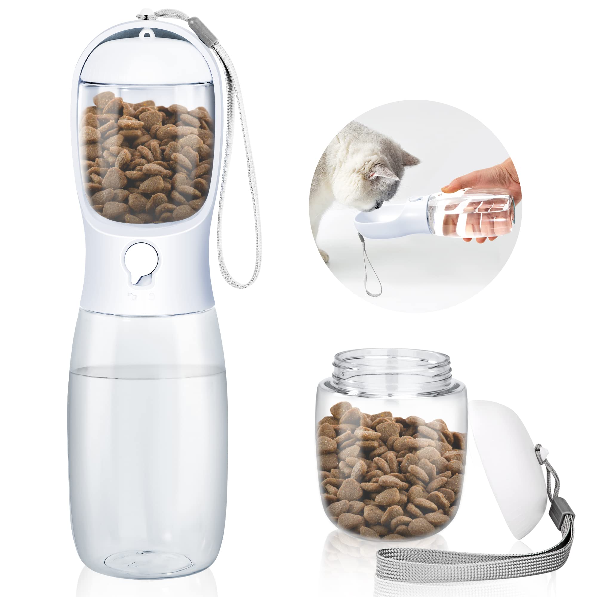 Borraccia Per Cani Con Dispenser Acqua E Porta Cibo - 330ml Acqua + 280ml Cibo, Ideale Da Viaggio