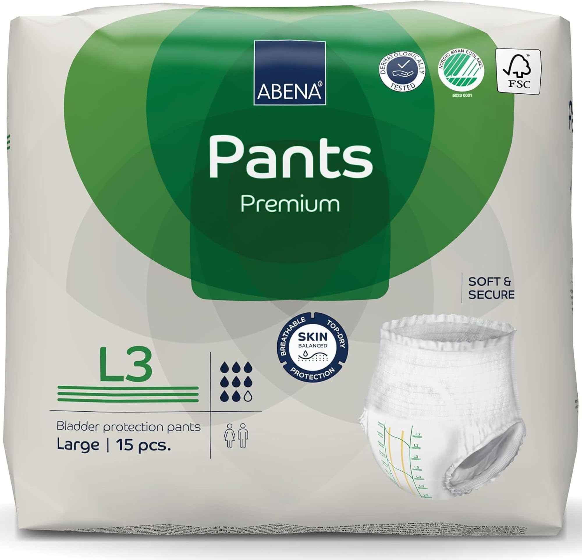 ABENA Pants L3 Premium Adult Pull Ups. Womens and Mens Incontinence Pants |6 Packs of 15 Incontinence Pants for Men & Women| with 2400ml Absorbency