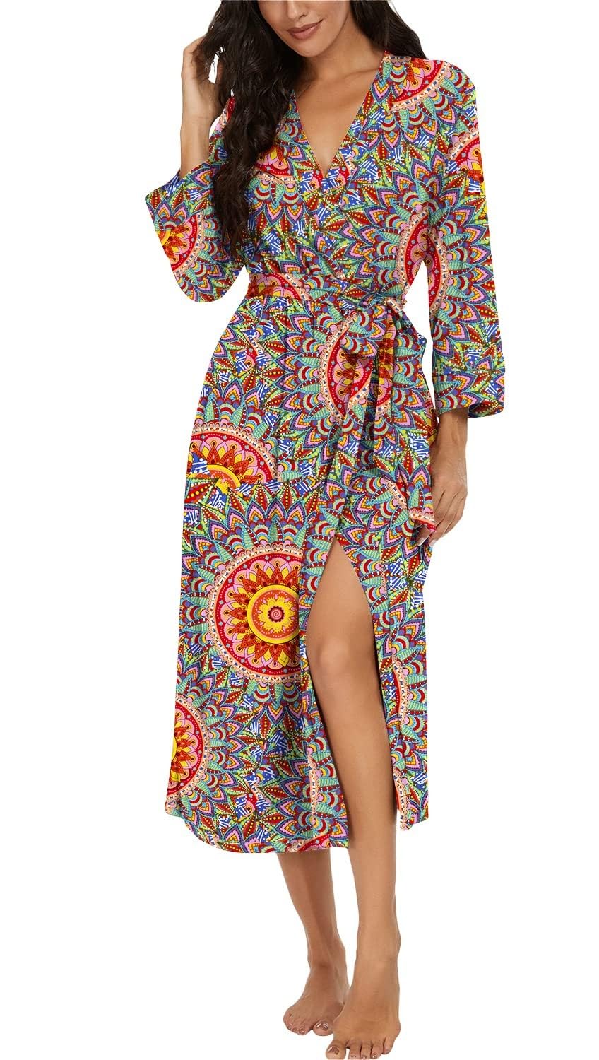 PrinStory Women Long/Short Bathrobe Knit Kimono Robes Soft Womens Dressing Gowns Casual Ladies Loungewear — view 36