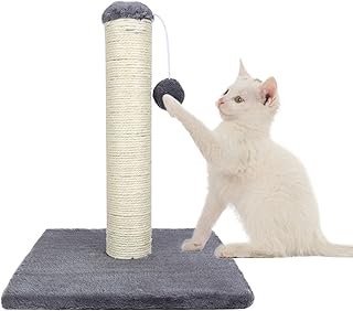 Cat Scratching Paws Post Kitty Scratching Posts for Indoor Cats with Hanging Ball, Claw Scratcher Sisal Rope Covered Soft Smooth Plush (Square Base)
