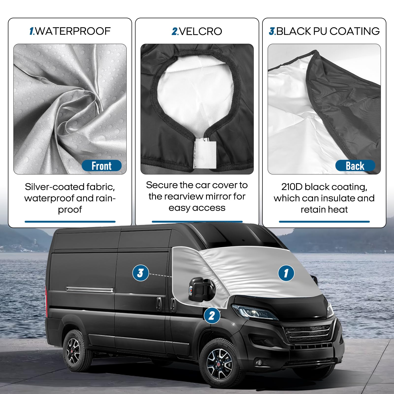 MaxAwe für FIAT Ducato 2006-2024 Auto Windschutzscheiben Abdeckung, Wasserdicht Sonnenschutz Frontscheibe Thermomatten, Blackout Anti-UV/Frost/Ice/Staub Wrap Cover Sonnenblenden für Frontscheibe