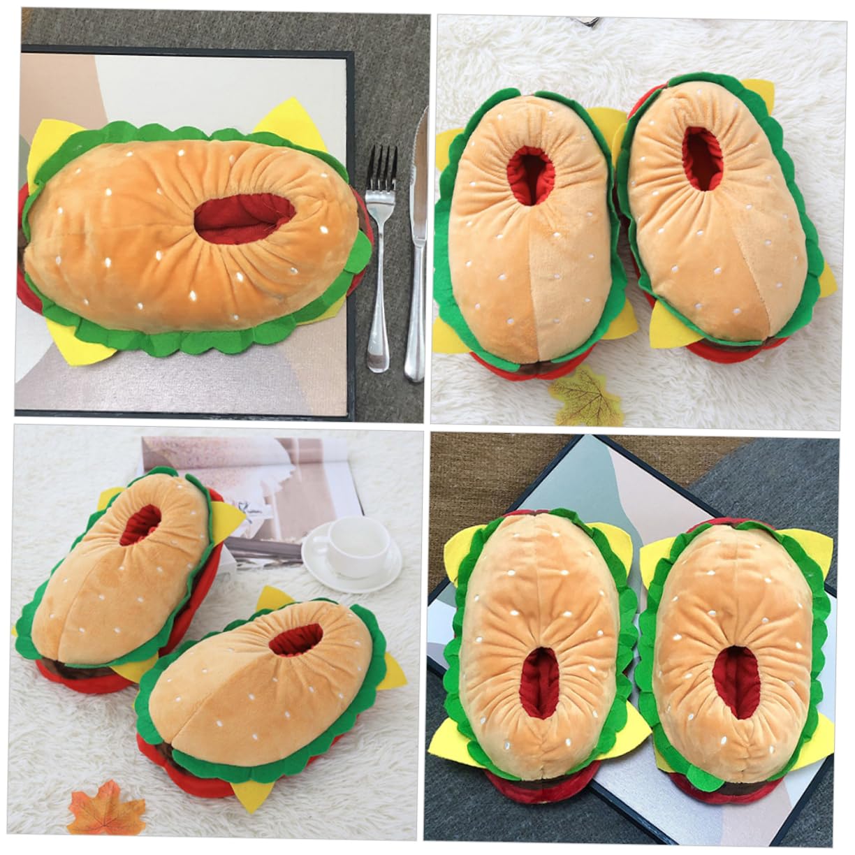 LIFKOME Pantuflas Suela Gruesa de Invierno Forma de Hamburguesa Cómodas y Cálidas y Material de Algodón Pp Talla 38 para Uso en Casa y Cocina