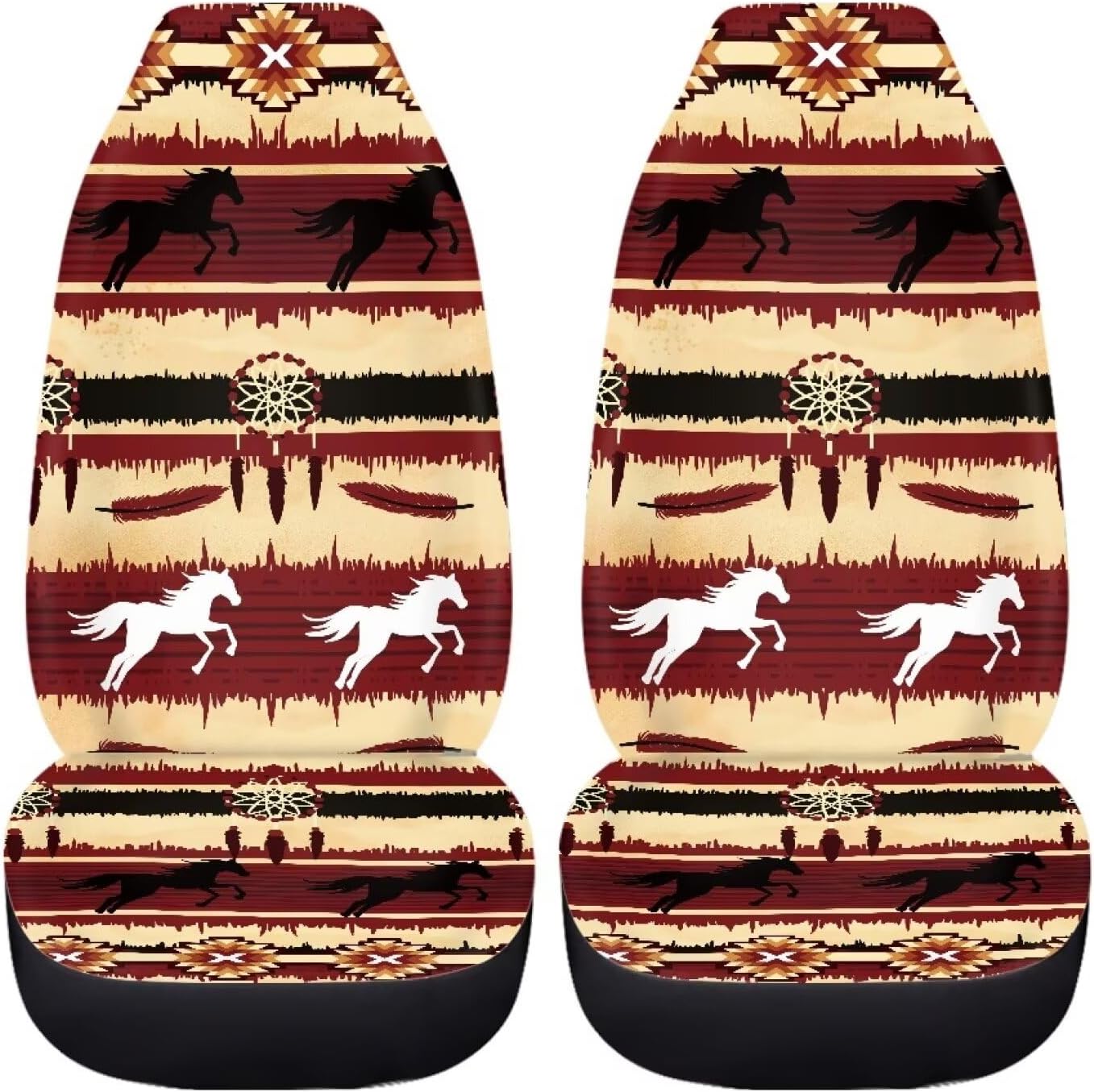 LedBack Retro Tribe Car Seat Covers Front Seats Only, Horse Pattern Auto Car Seat Covers Set of 2 Universal Fit for Most Cars, SUVs, Sedan or Van, Auto Interior Accessories