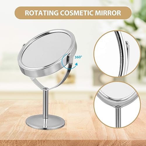 Miniatura 6 de Espejo cosmético giratorio de doble cara, espejo de maquillaje de pie plateado para tocador de mesa y baño para ver