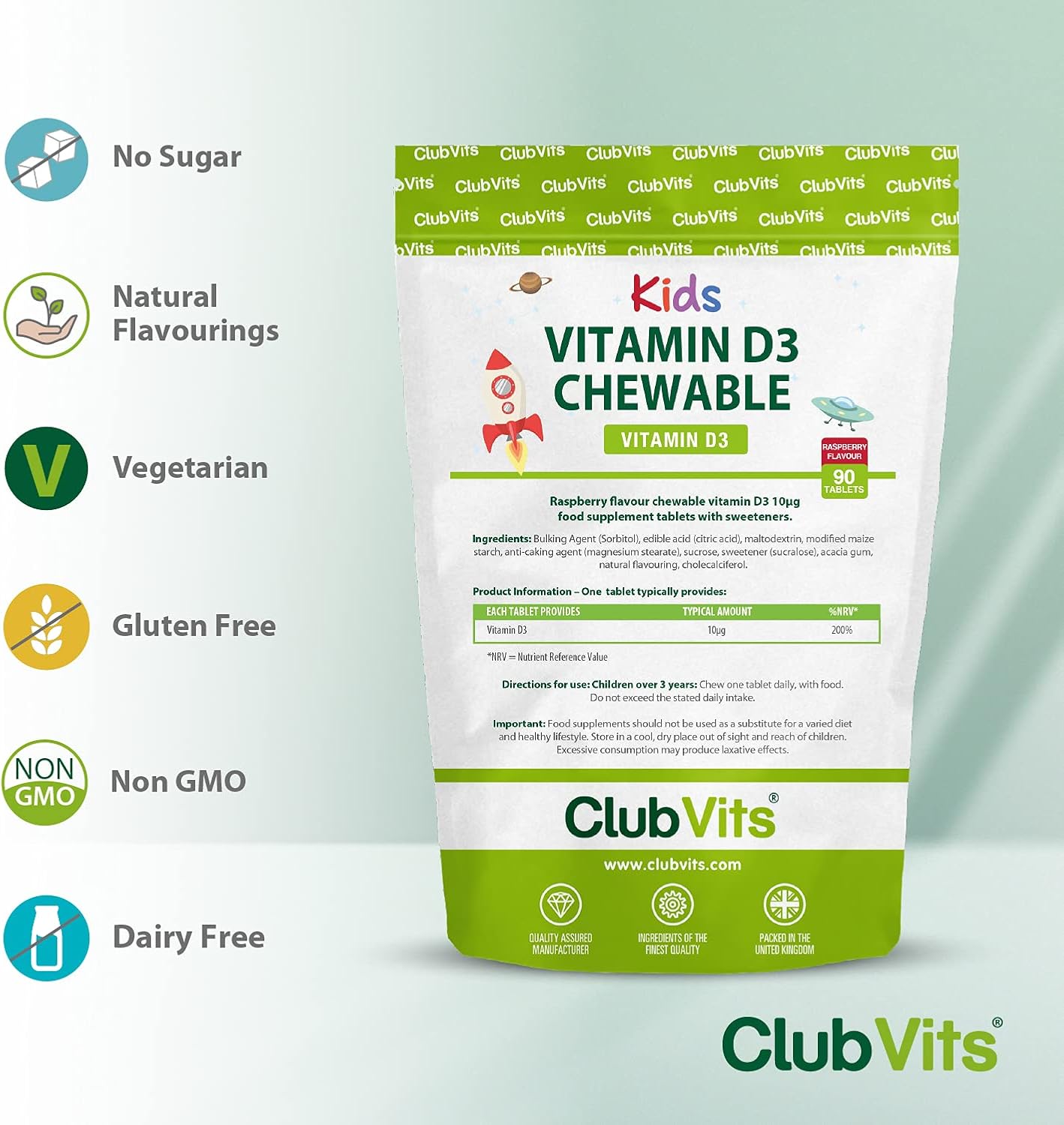 Kids Chewable Vitamin D VIT D Supplement for Children Raspberry Flavour One a Day Chewable