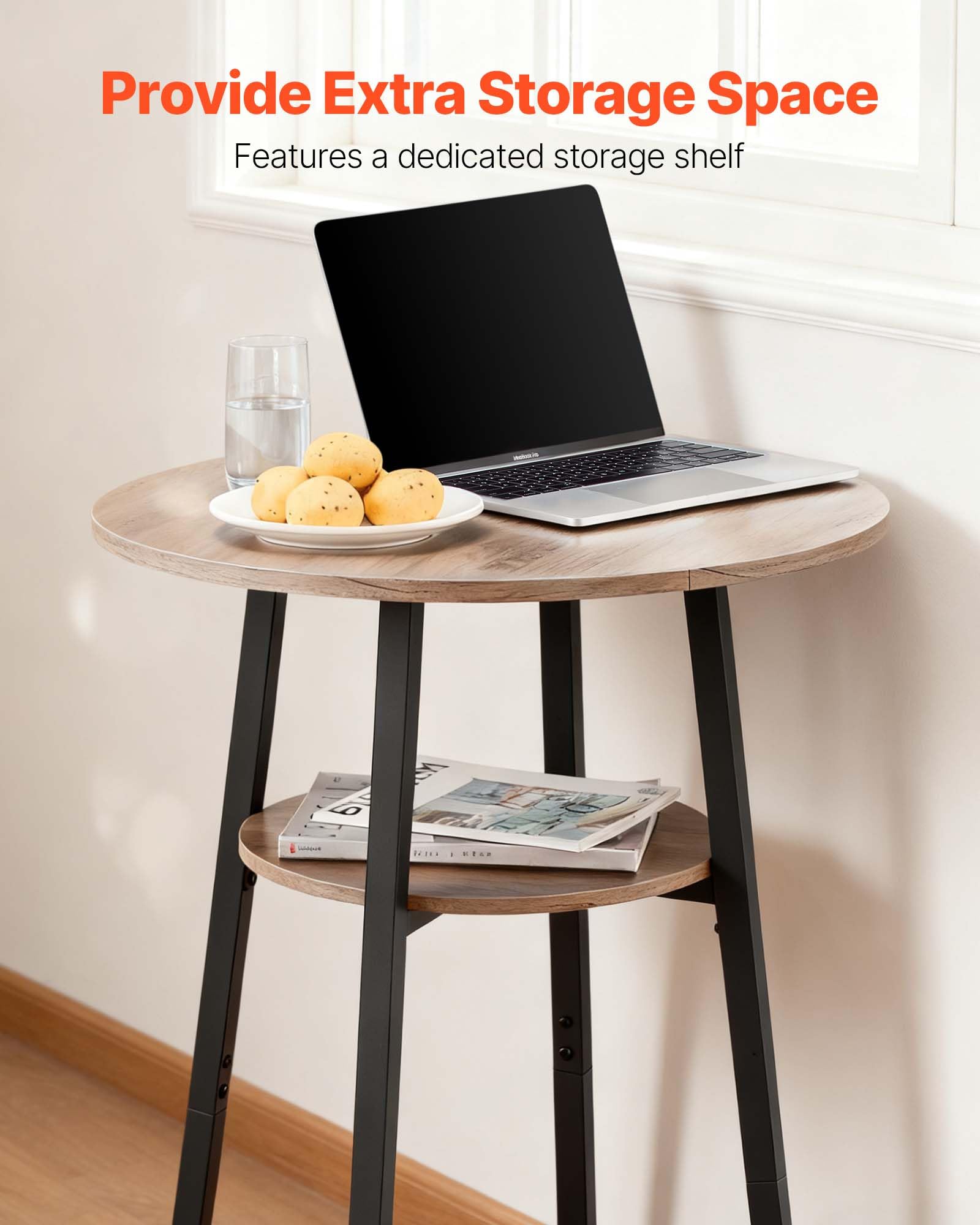 VEVOR Mesa de Bar Redonda con 2 Taburetes 60 x 60 x 91,5 cm, Juego de Mesa Alta para Comedor, Metálica Fuerte Duradera, Estilo Industrial Moderno, para Cocina Salón Bar Estrecho Barra Alta Desayuno