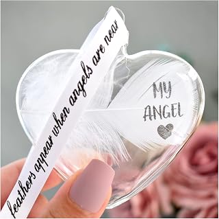 My Angel White Feather Heart Bauble/Glass Hanging Decoration Handmade In Memory Memorial Keepsake Christmas Gift
