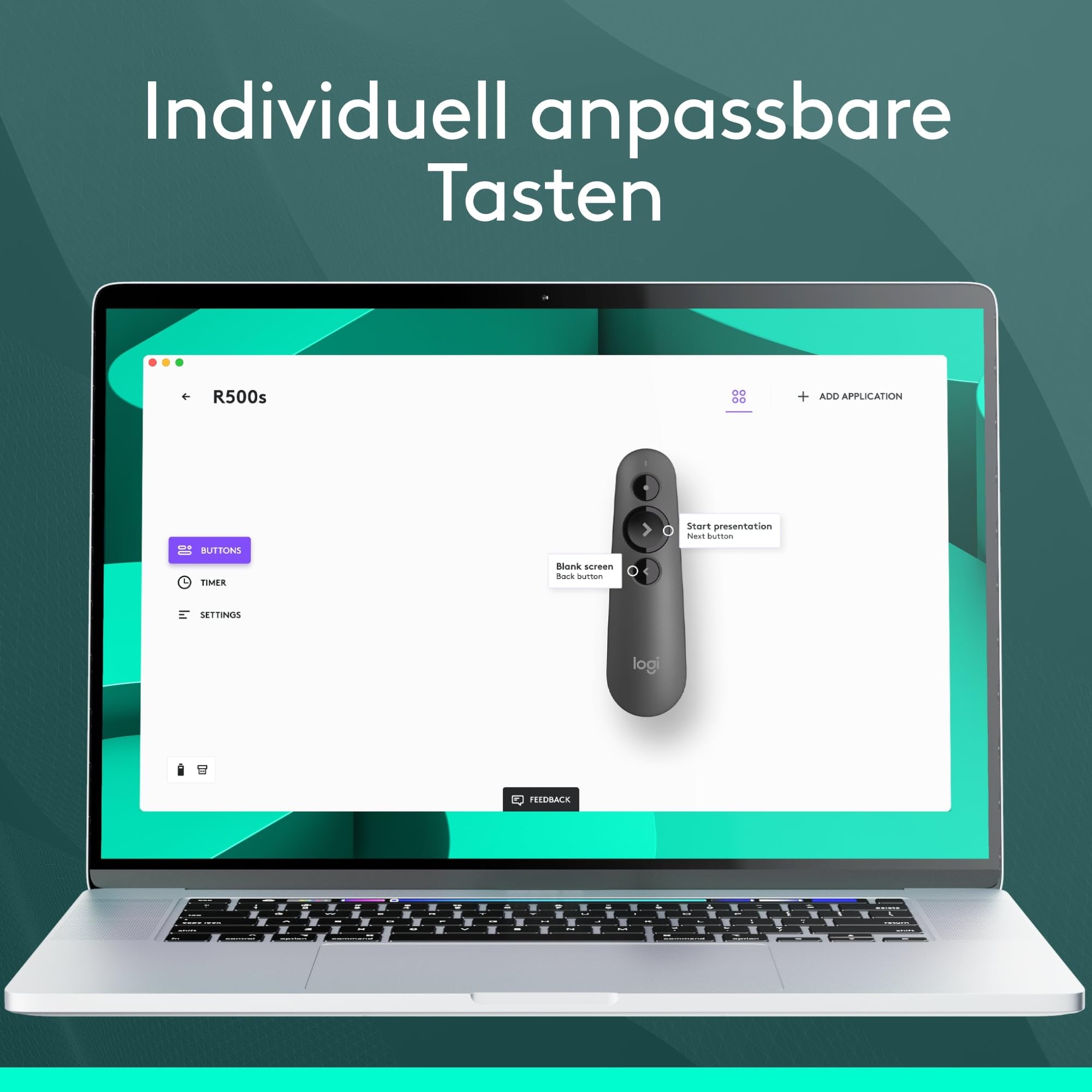 Logitech R500s Presenter mit Laser Klasse 1 für Bluetooth und USB – Universell kompatibel, 20 Meter Reichweite, konfigurierbar, intelligente Batterienutzung mit 12 Monaten Laufzeit – Dunkelgrau