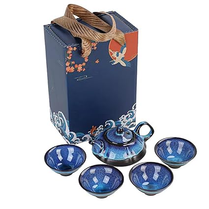 Tea Set Chinese Kung Fu Tea Set, Kiln Change Teapot Gift Set, Antique Handmade Intangible Cultural Heritage, For Home, Social, Gifts, Outdoor and Other Uses (Kiln Change Antique Teapot Set)