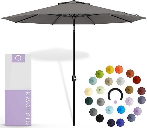 Miniatura 10 de Midtown Umbrellas Paraguas para exteriores de 9 pies, tela de poliéster negro ébano, paraguas para patio al aire libre, marco de aluminio de