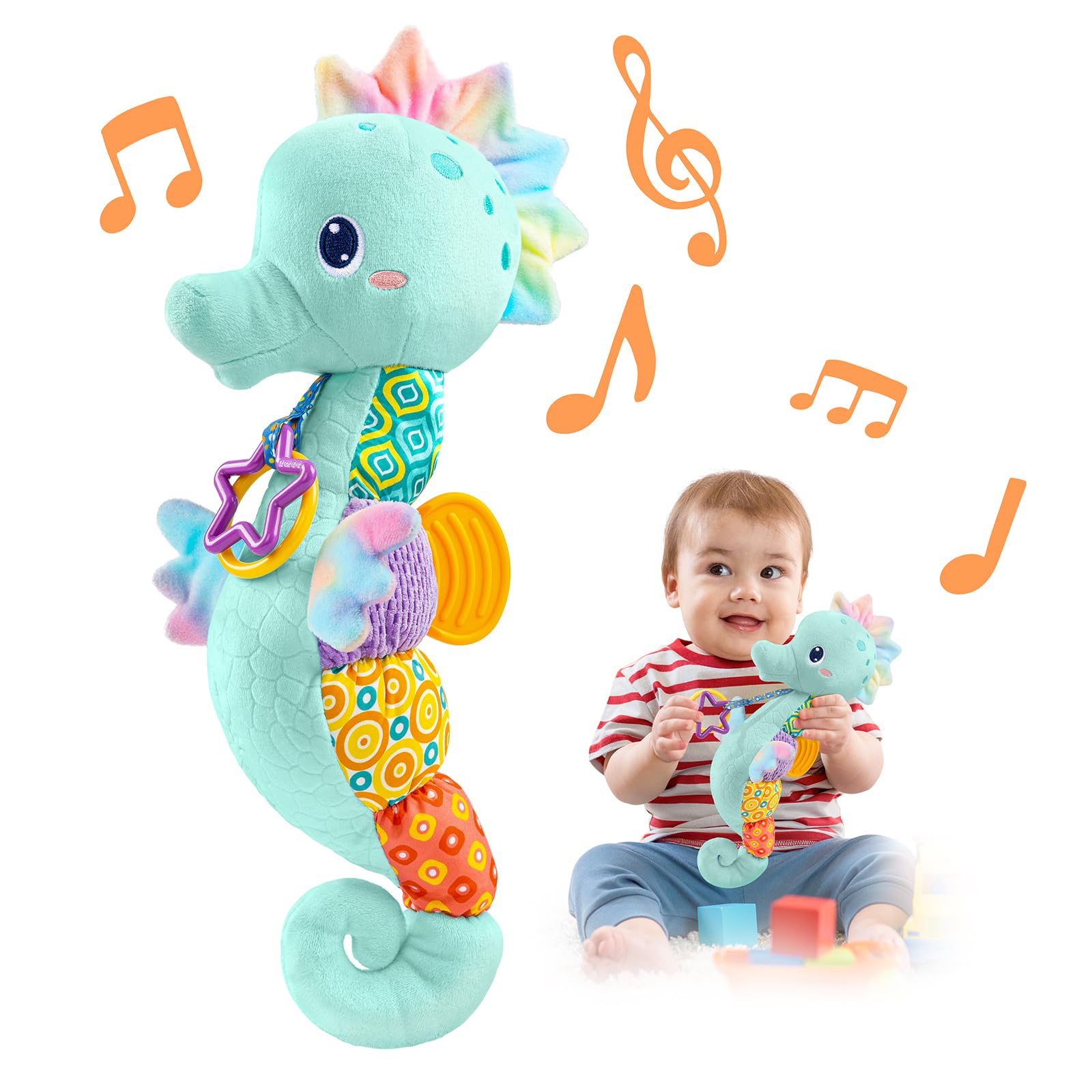 Sponsored Ad - LIGHTDESIRE Baby Toys Musical Seahorse,Infant Stuffed Animal Toys with Crinkle and Rattles,Soft Sensory Toys with Textures for Tummy Time Newborn Boys Girls 0 3 6 12 Months(Blue)