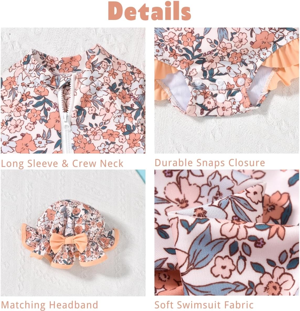 Aalizzwell Baby Girls Long Sleeve One Piece Swimsuit with Hat - Image 4