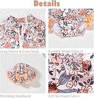 Vista 18 de Aalizzwell Traje de baño de una pieza de manga larga con sombrero para bebé niña Sirena cian