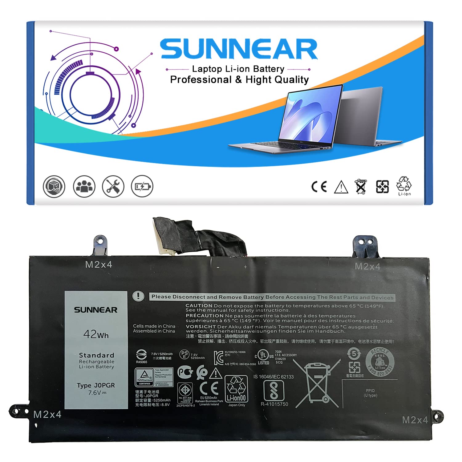SUNNEAR J0PGR Laptop Battery Replacement for Dell Latitude 12 5285 E5285 5290 2-in-1 T17G T17G001 T1
