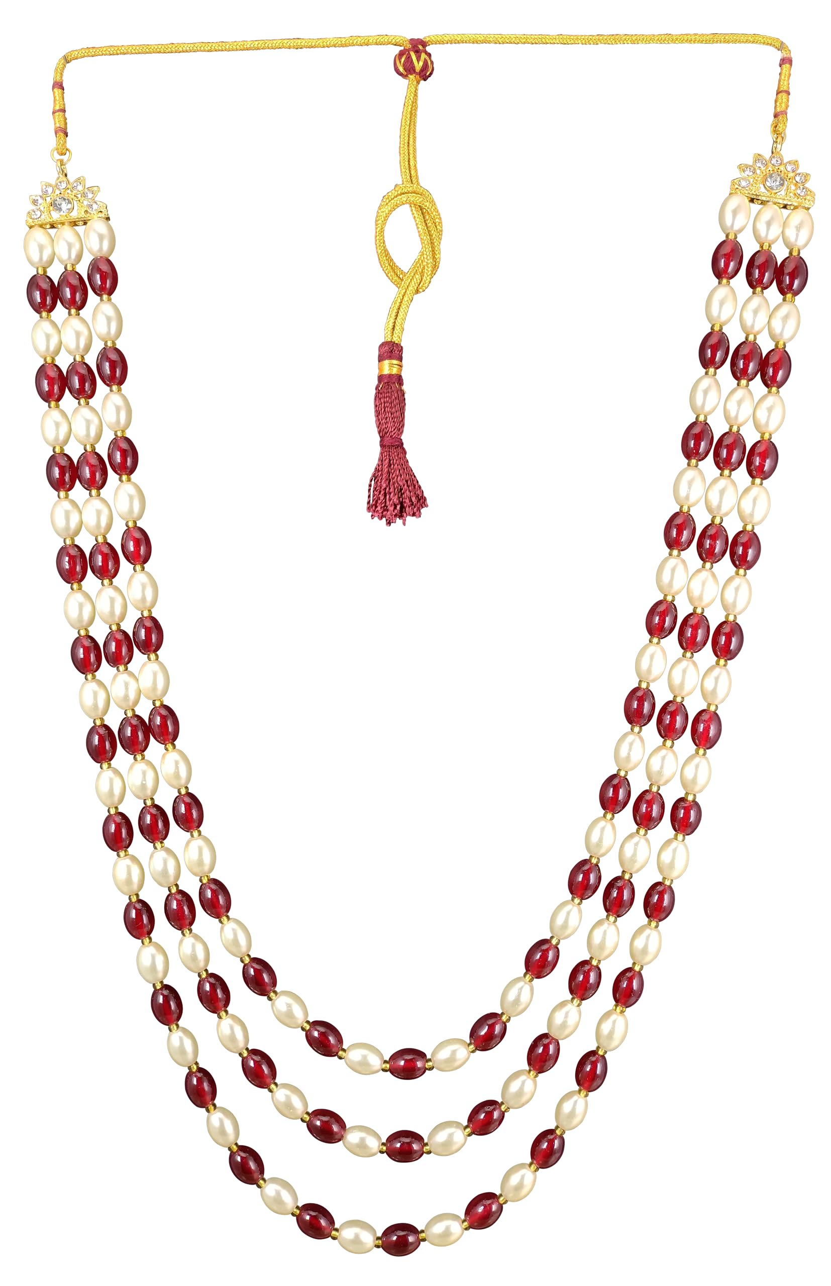 RAADHE CREATION® Moti Mala For Men Necklace groom Pearl Sherwani Traditional Gold Plated Four Layered Design for Marriage Indian Wedding (Dulhe ki mala) (Maroon) (B0B9LCWLPS) Amazon Price History, Amazon Price Tracker